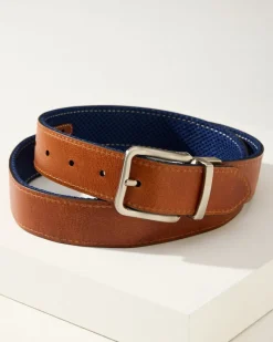 Tommy Bahama Leather Mesh Reversible Performance Belt Navy/Tan Discount