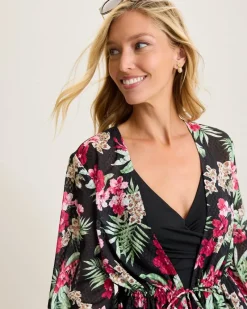 Tommy Bahama Lily Cat Open Front Beach Tunic Black Best