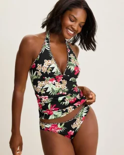 Tommy Bahama Lily Cat Reversible Halter Tankini Top Black Rev Sale