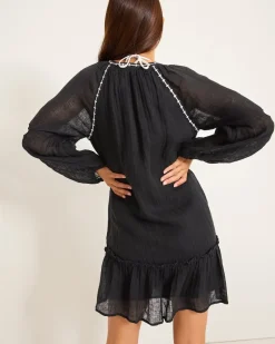 Tommy Bahama Linen Gauze Tunic Coverup Dress Black Sale