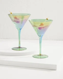 Tommy Bahama Luster Martini Glasses — Set of 2 Light Blue Discount