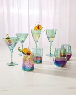 Tommy Bahama Luster Stemless Wine Glasses — Set of 2 Light Blue New