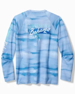 Tommy Bahama Malibu Fronds Crew IslandZone® Rash Guard Blue Canal Discount