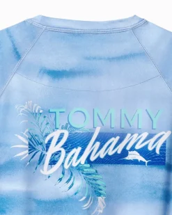 Tommy Bahama Malibu Fronds Crew IslandZone® Rash Guard Blue Canal Discount