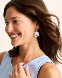 Tommy Bahama Marco Island Sand Dollar Drop Hoop Earrings Silver Hot