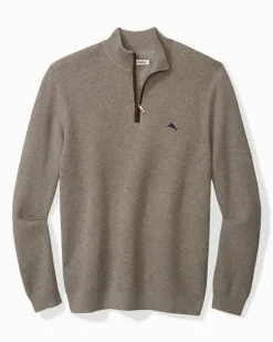 Tommy Bahama Marlin Luxe Half-Zip Sweater Brindle Taupe Heather Sale
