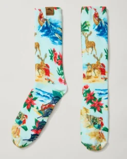 Tommy Bahama Men's Island Soft® Holiday Santa Socks Lt Sky Blue Hot