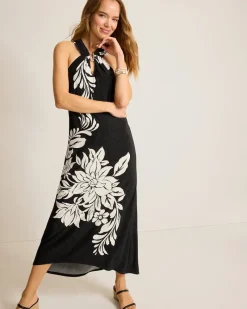 Tommy Bahama Midnight Sea Halter Maxi Dress Black New