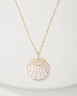 Tommy Bahama Moments in Paradise Mother of Pearl and Shell Pendant Necklace Gold Clearance