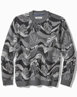 Tommy Bahama Monstera Camouflage Crew Sweater Heather Grey Outlet