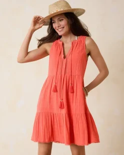 Tommy Bahama Mykonos Textured Gauze Coverup Dress Burnt Coral Best