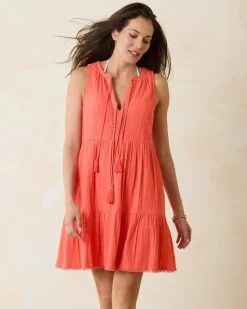 Tommy Bahama Mykonos Textured Gauze Coverup Dress Burnt Coral Best