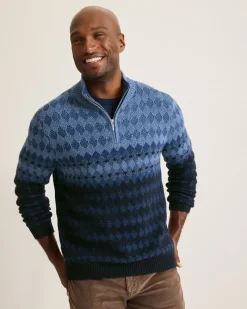 Tommy Bahama Ombré Argyle Half-Zip Sweater Navy Clearance