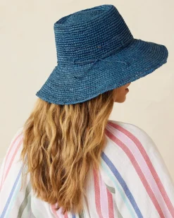 Tommy Bahama Packable Raffia Bucket Hat Deep Water Blue Outlet