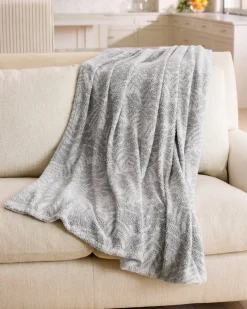 Tommy Bahama Palm Fronds Faux Teddy Throw Grey Sale