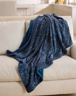 Tommy Bahama Palm Fronds Faux Teddy Throw Navy Online