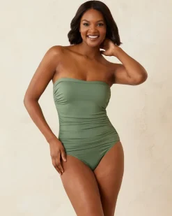 Tommy Bahama Paradise Fronds Bandeau One-Piece Swimsuit Tea Leaf Outlet