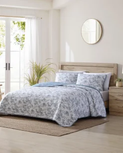 Tommy Bahama Pen and Ink Palm Reversible 2-Piece Twin Quilt Set Indigo Outlet