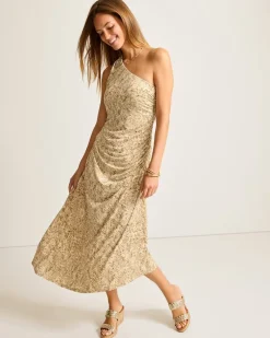 Tommy Bahama Playa Python Maxi One-Shoulder Dress Travertine Best