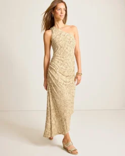 Tommy Bahama Playa Python Maxi One-Shoulder Dress Travertine Best