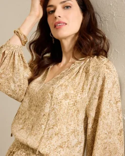 Tommy Bahama Playa Python Peasant Top Travertine Outlet