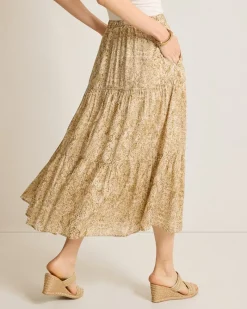 Tommy Bahama Playa Python Shimmer Midi Skirt Travertine Outlet