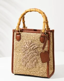 Tommy Bahama Raffia & Leather Bamboo Mini Tote Tan