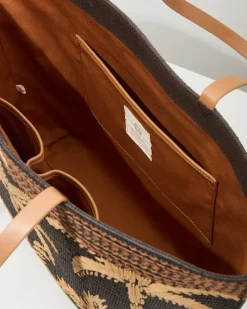 Tommy Bahama Raffia Palms Beach Tote Black Multi New