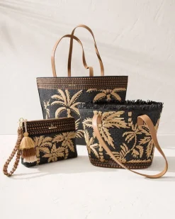 Tommy Bahama Raffia Palms Small Tote Black Multi Sale