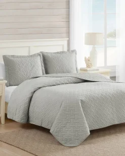 Tommy Bahama Raffia Solid 3-Piece Full/Queen Quilt Set Grey Discount
