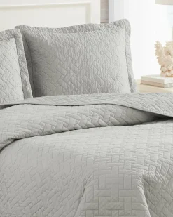 Tommy Bahama Raffia Solid 3-Piece Full/Queen Quilt Set Grey Discount