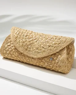 Tommy Bahama Rimini Raffia Clutch Natural/Silver New