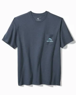 Tommy Bahama Rumming Back, Wine Retriever Pocket T-Shirt Navy Heather Discount