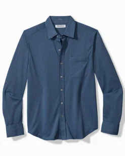 Tommy Bahama San Lucio Studio Stripe Stretch Knit Shirt Ocean Deep New