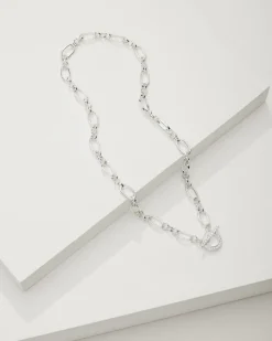 Tommy Bahama Sanibel Island Crystal Link Necklace Silver New