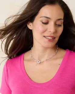 Tommy Bahama Sanibel Island Crystal Link Necklace Silver New