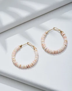 Tommy Bahama Sanibel Island Heishi Shell Hoop Earrings Pink Outlet
