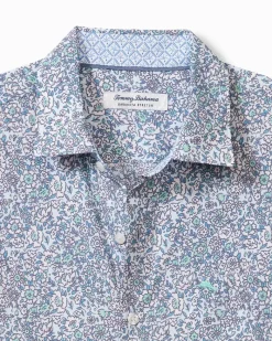 Tommy Bahama Sarasota Stretch Blue Flora IslandZone® Shirt Glass Bead Blue Hot