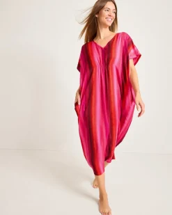 Tommy Bahama Satin Maxi Sleep Caftan Burgundy Hot