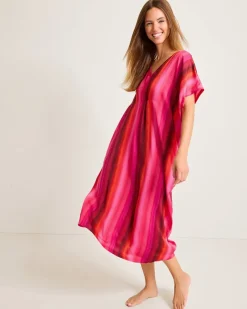 Tommy Bahama Satin Maxi Sleep Caftan Burgundy Hot