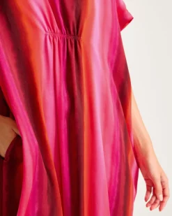 Tommy Bahama Satin Maxi Sleep Caftan Burgundy Hot
