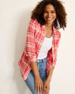 Tommy Bahama Seabed Sands Flannel Shirt Red Sunset Best