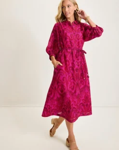 Tommy Bahama Seaside Ikat Midi Shirt Dress Pink Papaya Discount