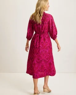 Tommy Bahama Seaside Ikat Midi Shirt Dress Pink Papaya Discount
