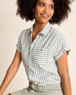 Tommy Bahama Seaway Stripe Coastal Twill Shirt Seacoast Wash New