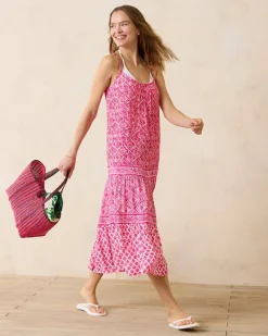 Tommy Bahama Shell Beach Midi Coverup Dress Passion Pink Outlet