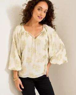 Tommy Bahama Shimmering Shores Peasant Top Coconut Clearance