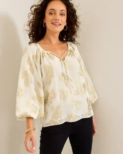 Tommy Bahama Shimmering Shores Peasant Top Coconut Clearance