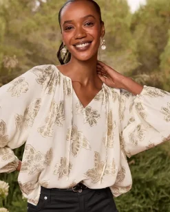 Tommy Bahama Shimmering Shores Peasant Top Coconut Clearance