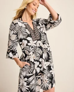 Tommy Bahama St. Lucia Linen-Blend Blooms Coverup Dress Black Outlet